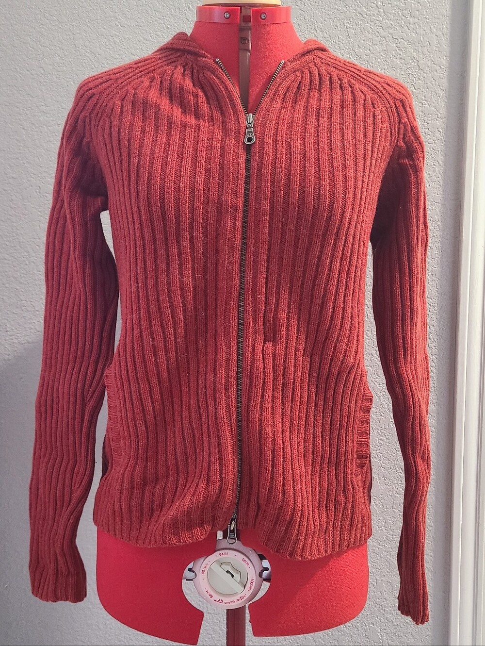 Patagonia Vintage Red Orange 100% Wool Double Zip Sweater Hoody Size M